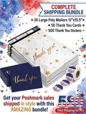30 Large Poly Mailers, 50 Cards & 500 Stickers Bundle
